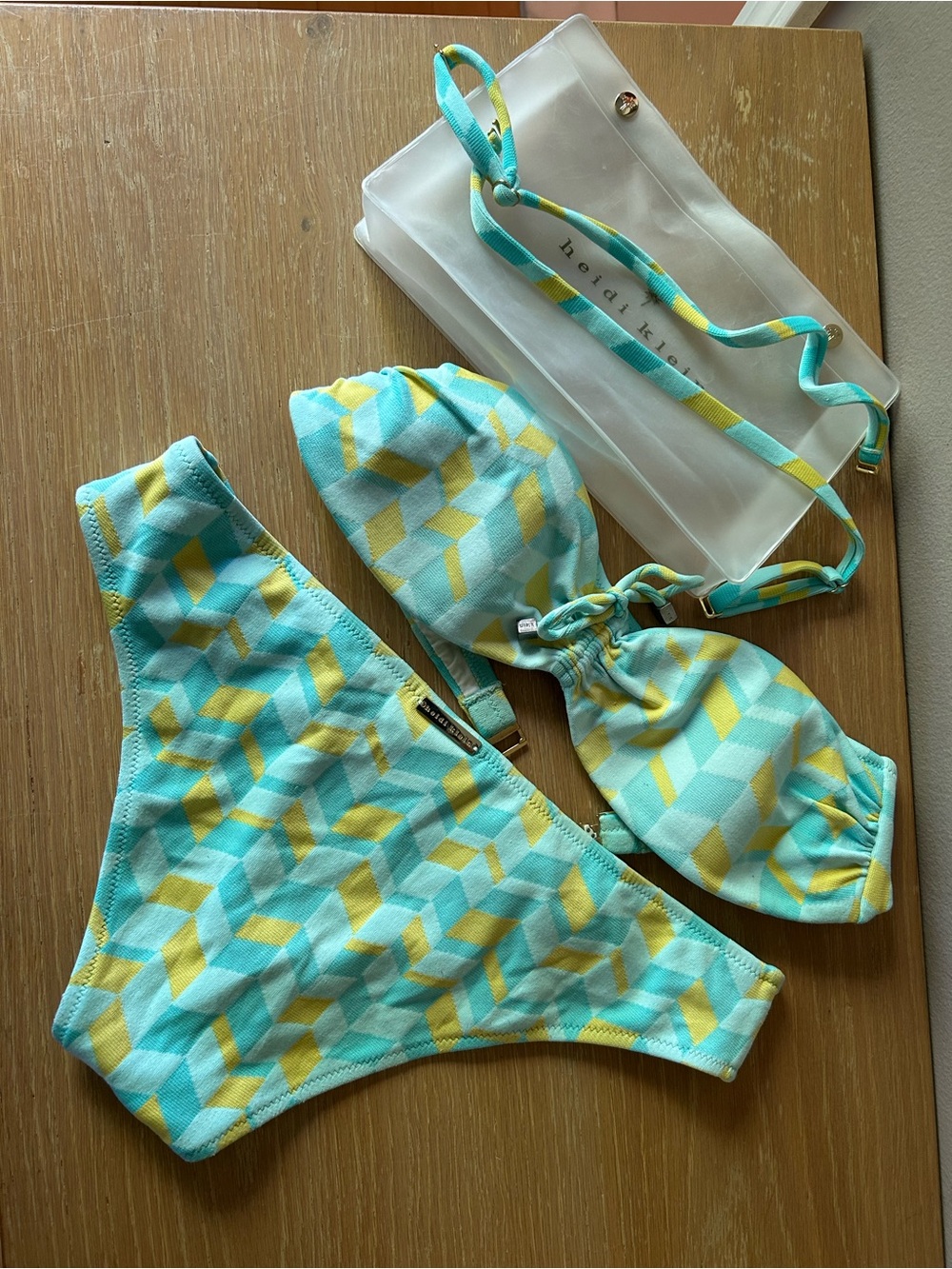 Heidi Klein Turquoise & Yellow Geometric Bandeau Bikini